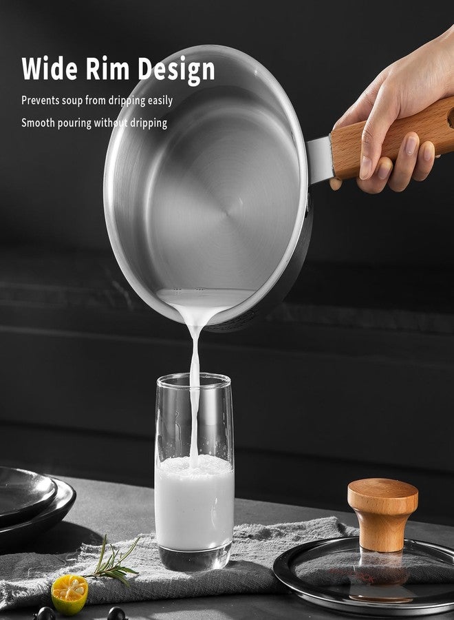 MAX COOK MAXCOOK 18/8 Stainless Steel Sauce Pan with Steamer 2.6 Quart Saucepan with Lid Wooden Handle Suitable for Induction Dishwasher Safe - Image 4